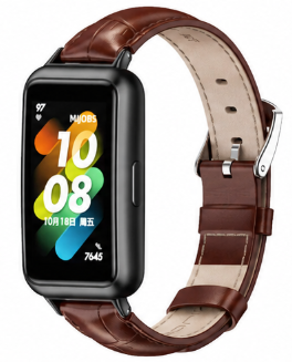 Ремінець Mijobs з натуральної шкіри для Huawei Band 7 / 8 / 9 / 10 (коричневий)