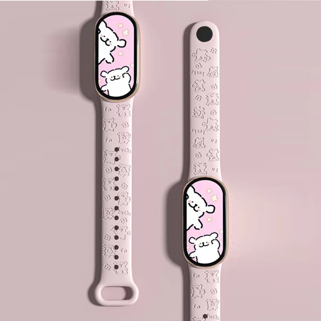 Силіконовий ремінець для Xiaomi Mi Band 8/9 з лазерним гравіюванням "Медведик" (Рожевий)