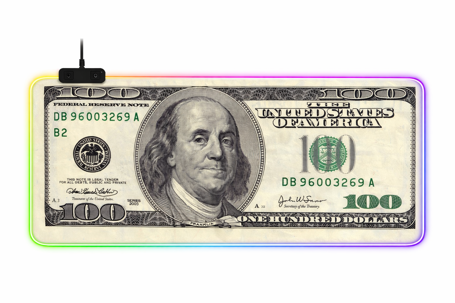 Килимок для миші з LED підсвіткою 80*30 см. "MONEY" (100$ Old)