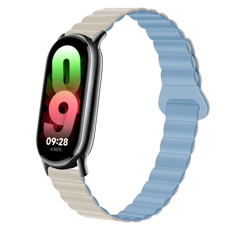Ремінець магнітний силіконовий на MIband 8/9 , Чорний+сірий (Блактиний / Blue)