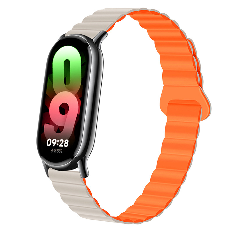 Ремінець магнітний силіконовий на MIband 8/9 , Чорний+сірий (Помаранчевий)