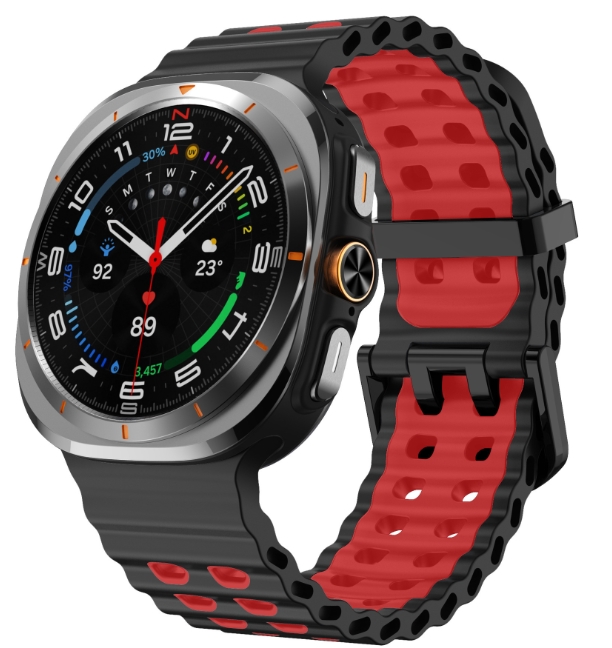 Двоколірний силіконовий ремінець для Samsung Watch Ultra 47 мм (чорний+червоний)
