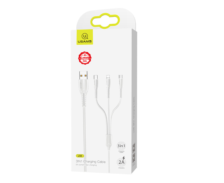 Дата кабель Usams US-SJ367 U35 3in1 USB to Combo 2A (1m), Black (БІЛИЙ)