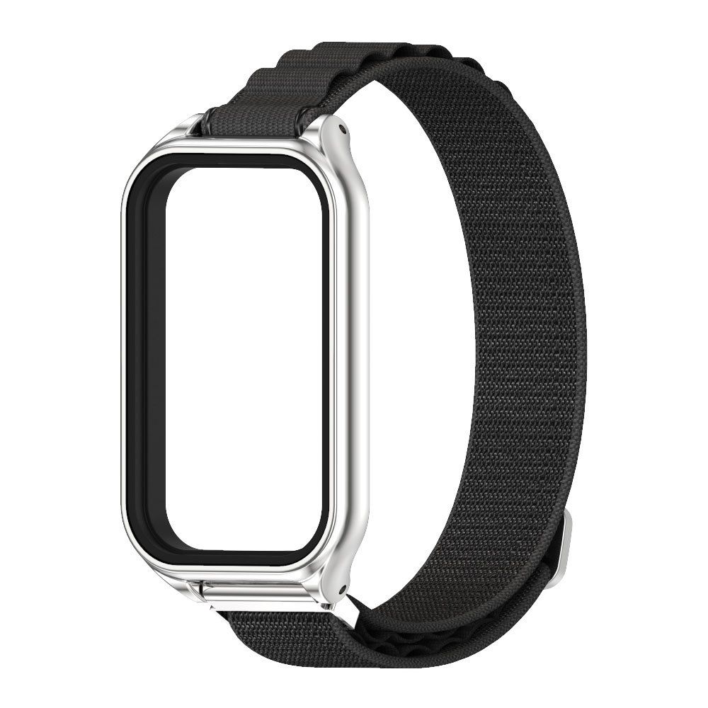  Тканевий ремінець з металевою рамкою для Mi Band 9 Active / Redmi Band 3 (Чорний+срібло)