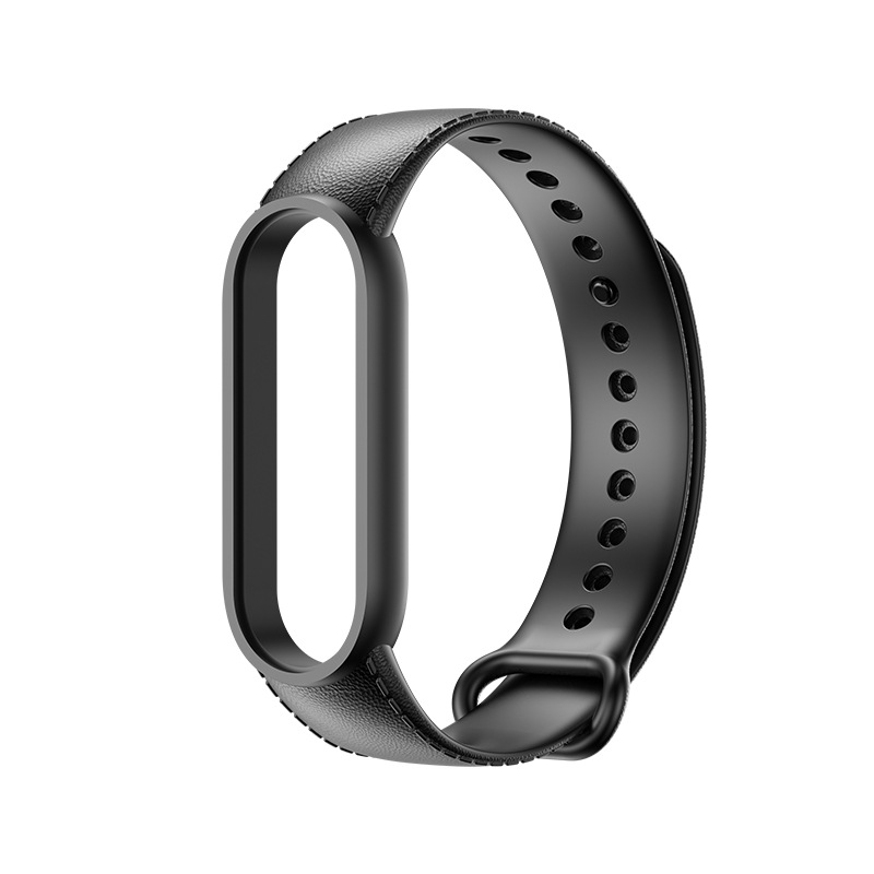 Силіконовий ремінець з імітацією шкіри для Mi Band 5 | 6 , Салатовий (Чорний)