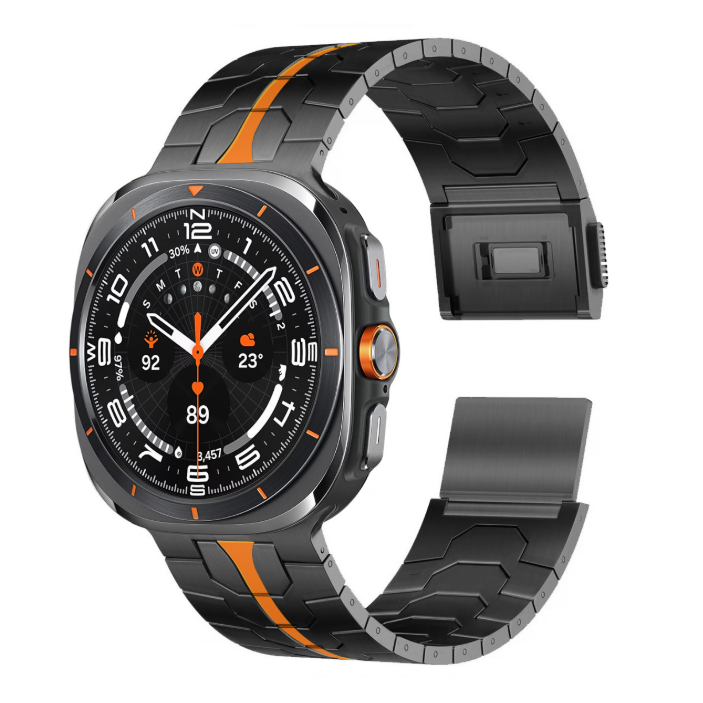 Металевий ремінець для Samsung Galaxy Watch 7 Ultra 47mm з магнітною застібкою (Чорний+Орандж)