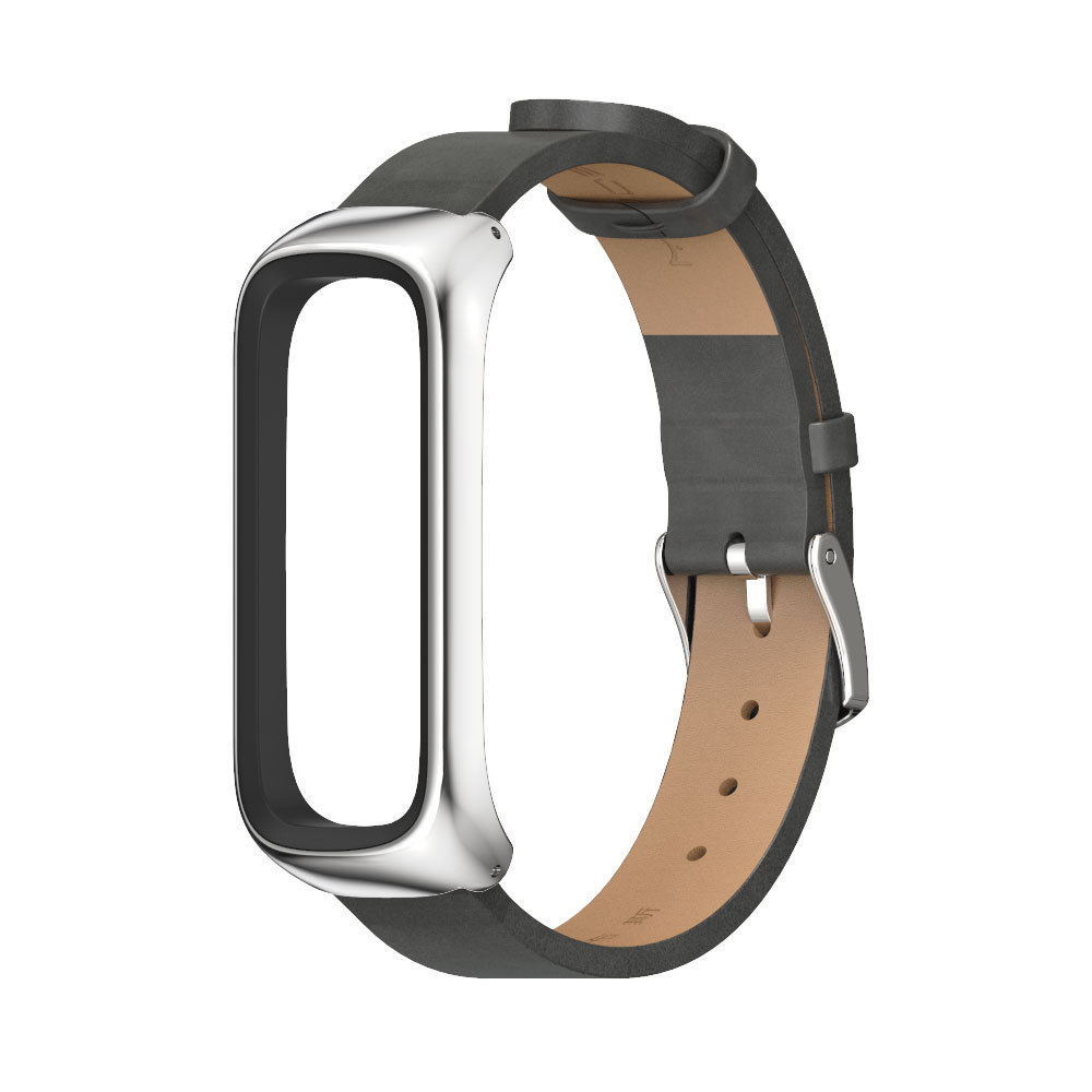 Шкіряний ремінець з металевою рамкою для Samsung Galaxy Fit 2 (сірий)