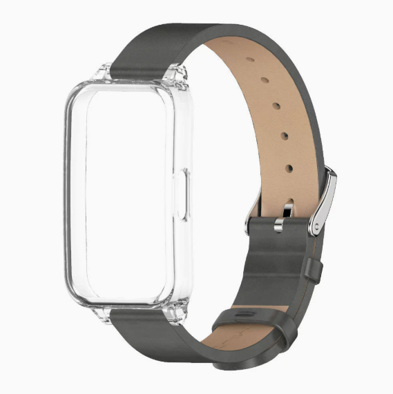 Захисний чохол MIJOBS з ремінцем зі шкіри/мікрофібри для Huawei Band 10 / 9 / 8, з підтримкою NFC (сірий)