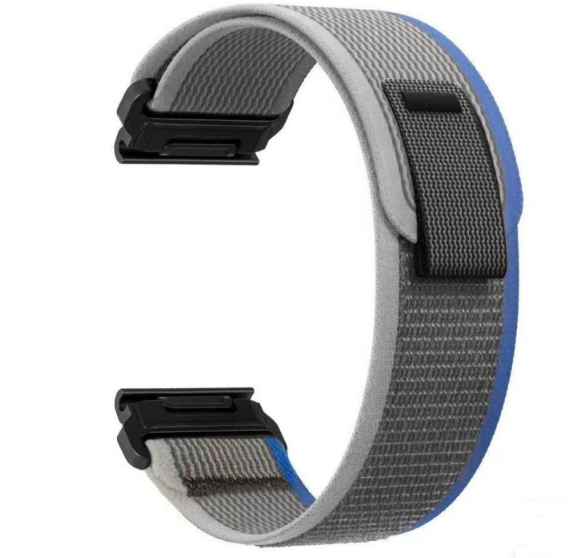 Спортивний нейлоновий ремінець Garmin QuickFit 26 мм для Fenix / Enduro / Tactix (текстиль, липучка) (синій+сірий)