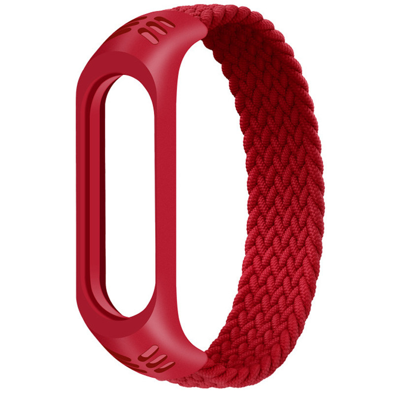 Тканинний монобраслет Braided Solo Loop для Xiaomi Mi Band 3 | 4 | 5 | 6 (Розмір M - 170 мм), Чорний (Червоний)
