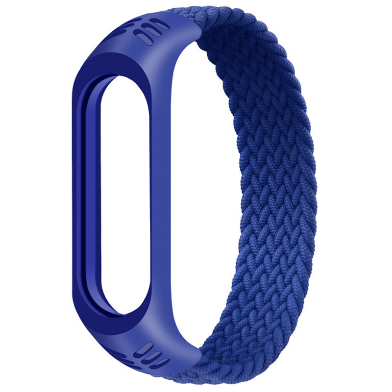 Тканинний монобраслет Braided Solo Loop для Xiaomi Mi Band 3 | 4 | 5 | 6 (Розмір M - 170 мм), Чорний (Синій)