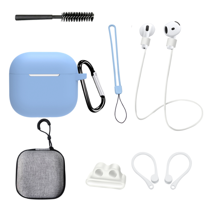 Чохол для AirPods 4 із комплектом аксесуарів 7в1 (Блакитний)