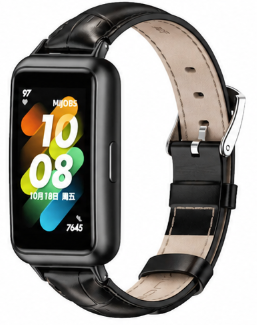 Ремінець Mijobs з натуральної шкіри для Huawei Band 7 / 8 / 9 / 10 (чорний)
