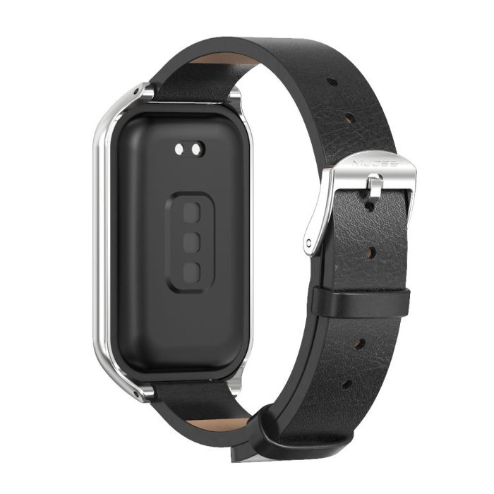 Ремінець із екошкіри MiJobs для Redmi Smart Band 3 / Mi Band 9 Active (Чорний+срібний)