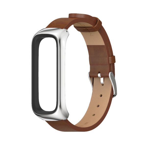 Шкіряний ремінець з металевою рамкою для Samsung Galaxy Fit 2 (коричневий)