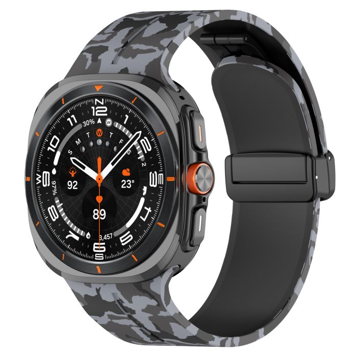 Камуфляжний силіконовий ремінець з магнітною пряжкою для Samsung Galaxy Watch7 Ultra 47 мм (темно-сірий)