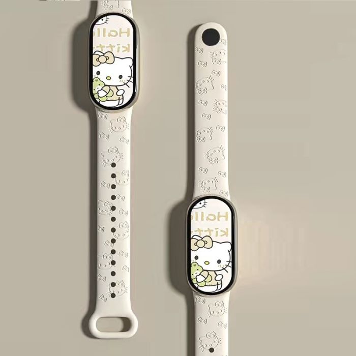 Силіконовий ремінець для Xiaomi Mi Band 8/9 з лазерним гравіюванням HELLO Kitty (Білий)
