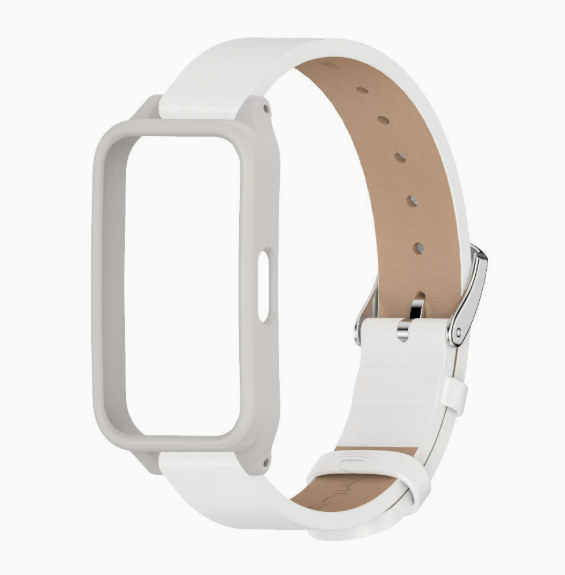Захисний чохол MIJOBS з ремінцем зі шкіри/мікрофібри для Huawei Band 10 / 9 / 8, з підтримкою NFC (білий)
