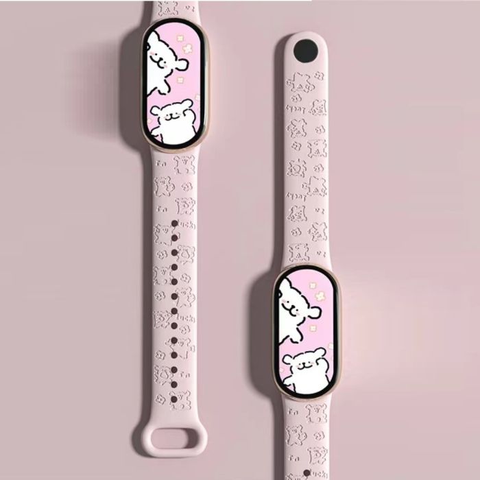 Силіконовий ремінець для Xiaomi Mi Band 8/9 з лазерним гравіюванням "Медведик" (Рожевий)
