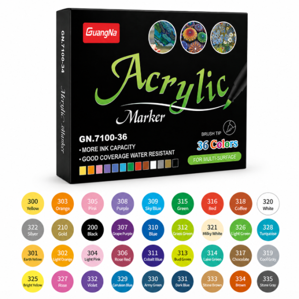 GuangNa Acrylic Marker GN.7100 — преміальні акрилові маркери для творчості та декору (36 шт.)