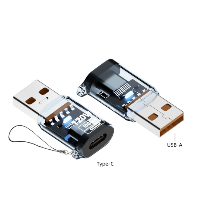 Перехідник USB-A на Type-C 3.2 Gen2 10Gbps 120W адаптер A → C (блактиний)