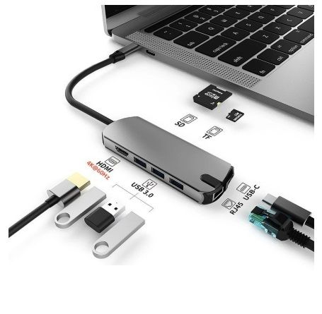 USB-C хаб 8-в-1 з Gigabit Ethernet та HDMI 4K@60Hz для ноутбука / MacBook / Windows