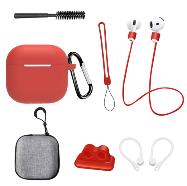 Чохол для AirPods 4 із комплектом аксесуарів 7в1 (Червоний)