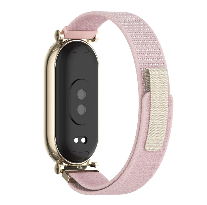 Тканинний ремінець GT4 з липучкою для Mi Band 8 / 9 (без капсули) (Рожевий+золото)