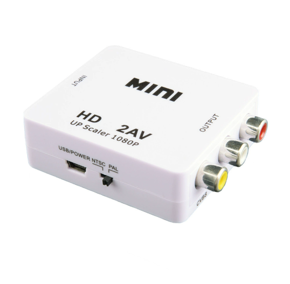 Конвертер HDMI в AV (RCA) Full HD 1080p Mini, адаптер HDMI → тюльпани, NTSC/PAL, з USB живленням (білий)