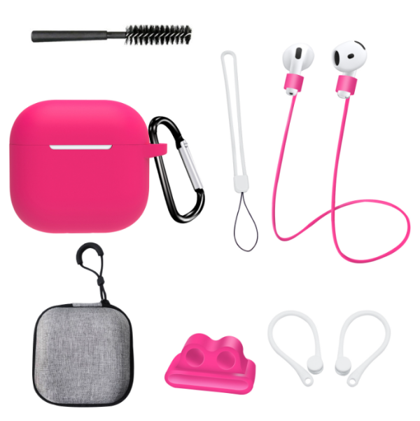 Чохол для AirPods 4 із комплектом аксесуарів 7в1 (Малиновий)