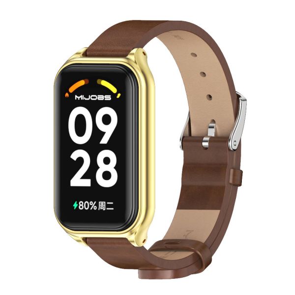 Ремінець із екошкіри MiJobs для Redmi Smart Band 3 / Mi Band 9 Active (Коричневий+золото)