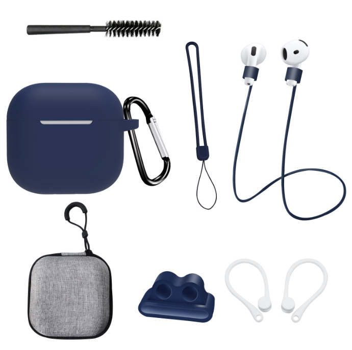 Чохол для AirPods 4 із комплектом аксесуарів 7в1 (Темно-синій)
