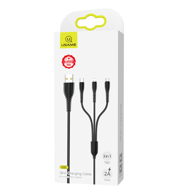 Дата кабель Usams US-SJ367 U35 3in1 USB to Combo 2A (1m), Black (ЧОРНИЙ)