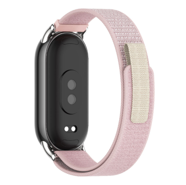 Тканинний ремінець з липучкою для Mi Band 8 / 9  (Рожевий+срібний)