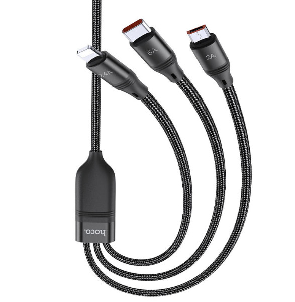 Дата кабель Hoco U104 Ultra 6A 3in1 Lightning -MicroUSB-Type-C