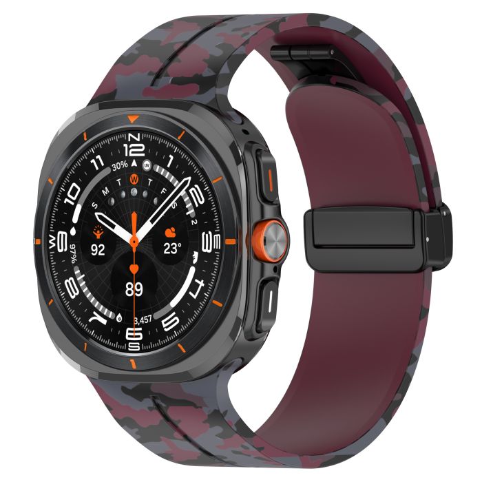 Камуфляжний силіконовий ремінець з магнітною пряжкою для Samsung Galaxy Watch7 Ultra 47 мм (бордовий)