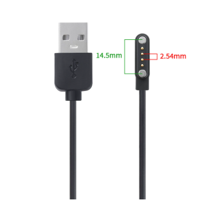 Магнітний зарядний кабель 4 контакти (7.62 мм / 2.54 мм) USB-A чорний
