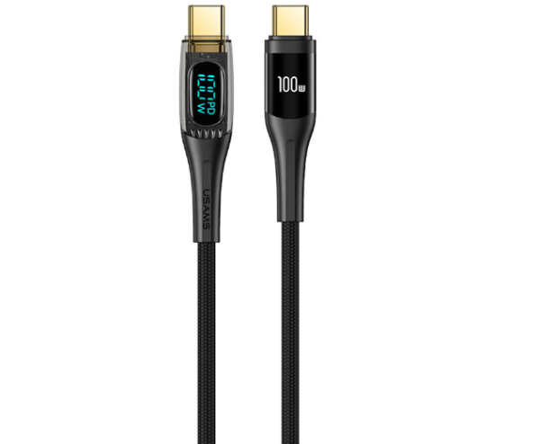 Дата кабель USAMS US-SJ591 Type-C to Type-C PD 100W Transparent Digital Display Cable (2м)
