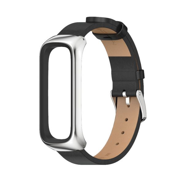 Шкіряний ремінець з металевою рамкою для Samsung Galaxy Fit 2 (срібний)