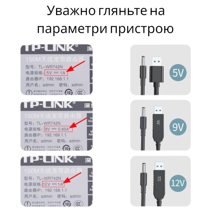 Шнур для живлення роутера PowerBank 9V 5.5 / 2.5 mm