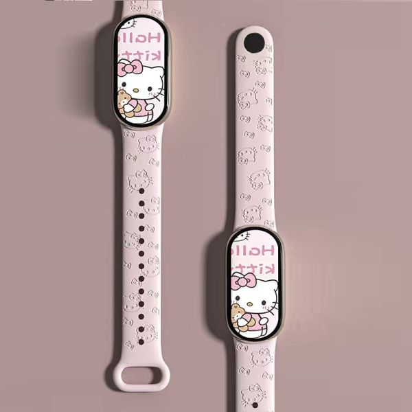 Силіконовий ремінець для Xiaomi Mi Band 8/9 з лазерним гравіюванням HELLO Kitty (Світло-рожевий)