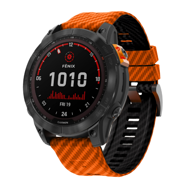 Силіконовий ремінець з карбоновим візерунком 26 мм для Garmin Fenix / Enduro / Tactix (Orange+Black)