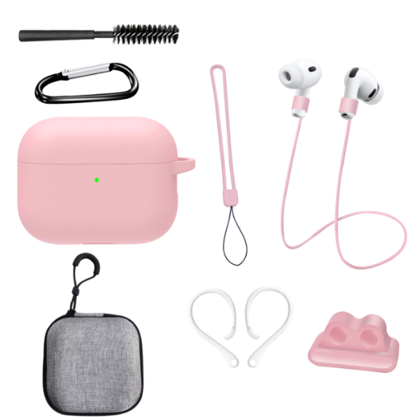Комплект аксесуарів для AirPods Pro 3 (2025): чохол, фіксатори, шнур (рожевий)