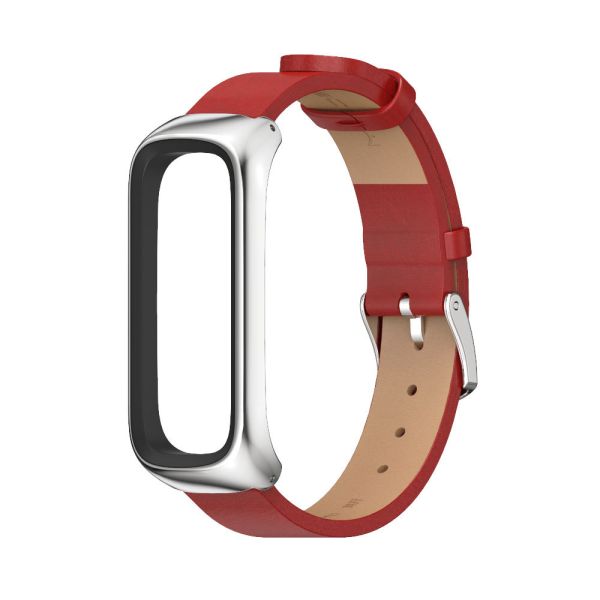Шкіряний ремінець з металевою рамкою для Samsung Galaxy Fit 2 (червоний+срібний)