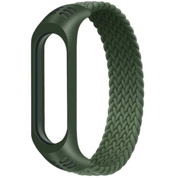 Тканинний монобраслет Braided Solo Loop для Xiaomi Mi Band 3 | 4 | 5 | 6 (S - 160 мм), Чорний (Зеленый)