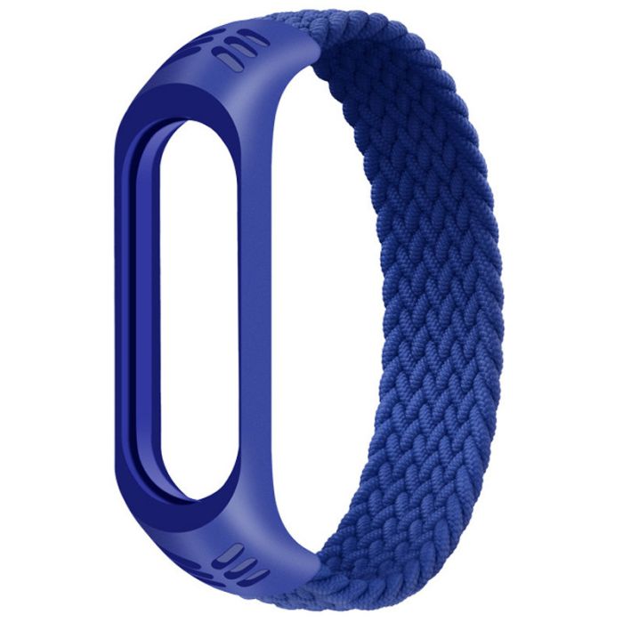 Тканинний монобраслет Braided Solo Loop для Xiaomi Mi Band 3 | 4 | 5 | 6 (S - 160 мм), Чорний (Синій)