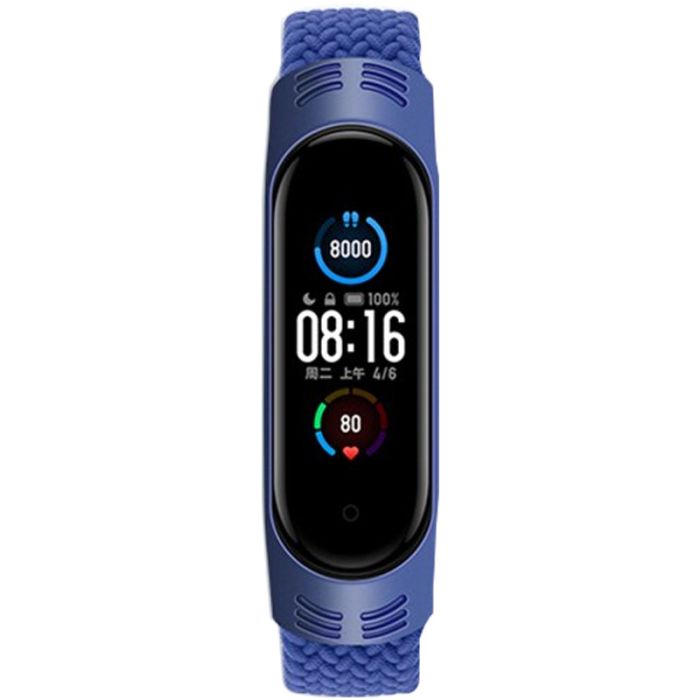 Тканинний монобраслет Braided Solo Loop для Xiaomi Mi Band 3 | 4 | 5 | 6 (S - 160 мм), Чорний (Синій)