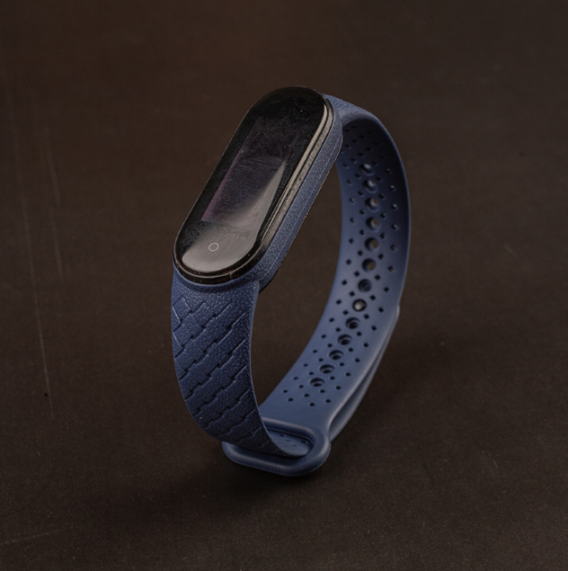 Силіконовий ремінець з імітацією плетіння для Mi Band 5 | 6 | 7, Джинсовий (Темно-Синий)