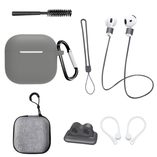 Чохол для AirPods 4 із комплектом аксесуарів 7в1 (Сірий)