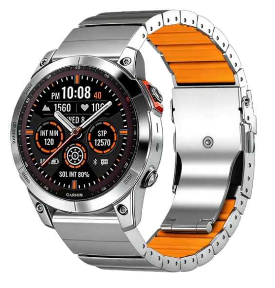 Титановый ремешок для Garmin 26 мм Quick Release — браслет Titanium с силиконовой вставкой, защита о (silver+orange)